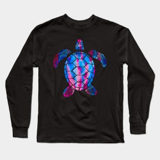 Red and Blue Watercolor Sea Turtle Long Sleeve T-Shirt